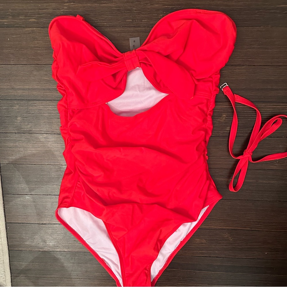 New! Womens Red Monokini Red One Piece Swimsuit, removable straps/padding Medium - Picture 4 of 8